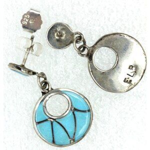 NAVAJO Emma Bonney ELB 925 sterling classic fish scale design turquoise earrings